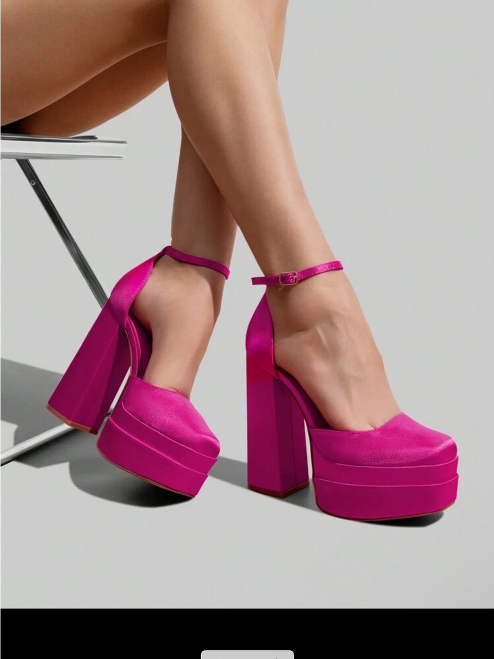 SHEIN Hot Pink Platform Ankle-Strap Block Heels